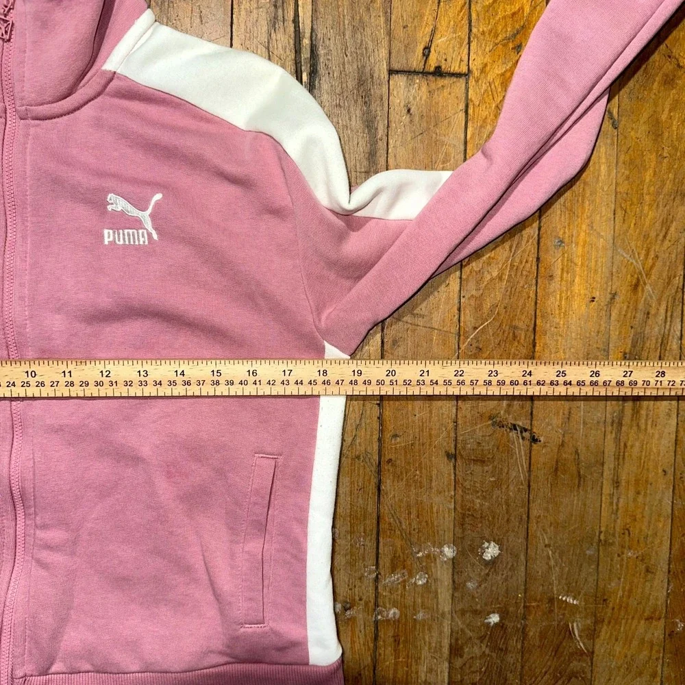Puma Track Jacket Womens Medium Pink White Embroidered Logo Long Sleeve Full Zip